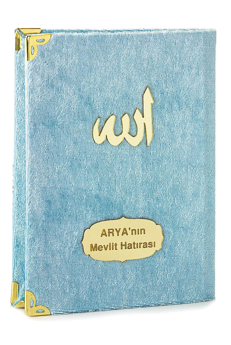 10 Adet İsme Özel Mevlüt Hediyesi Kadife Kaplı Yasin Kitabı 80 Sayfa Mavi - 1