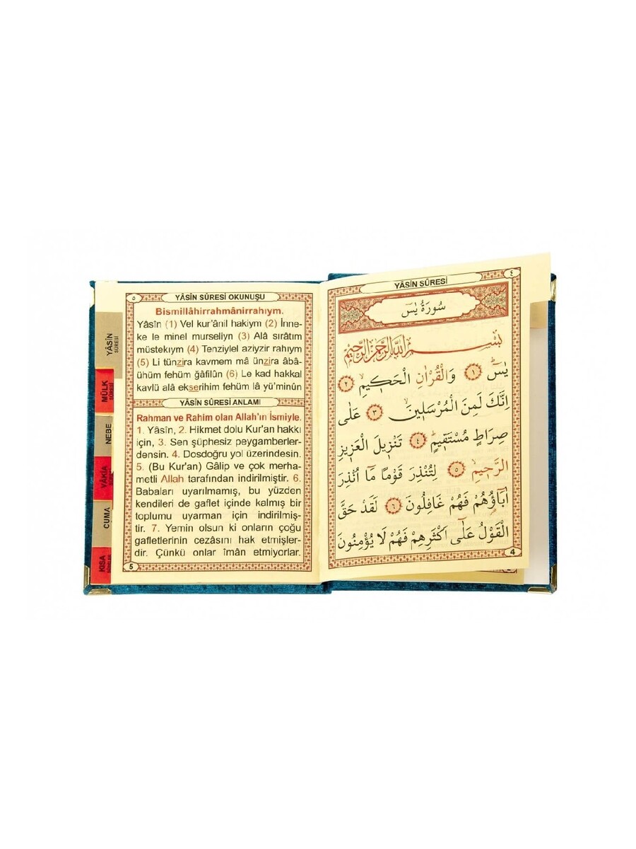 10 Adet Kadife Kaplı Yasin Kitabı - Çanta Boy - Tesbihli - Tül Keseli - Petrol Renk - Mevlüt Hediyeliği - 3