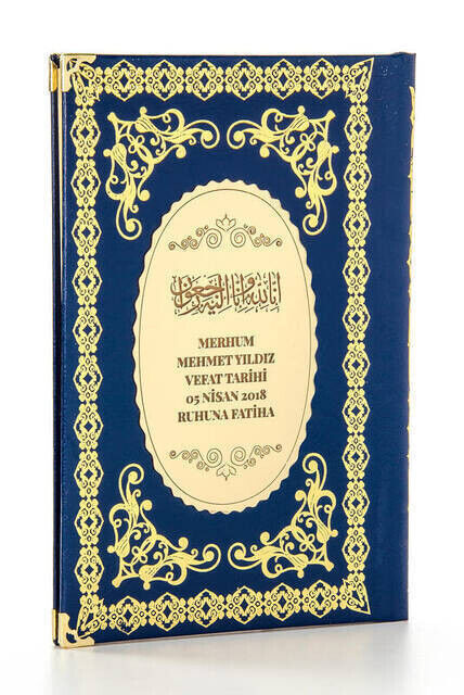 10 Bound Yasin Books - With Name-Specific Plates - Medium Size - 176 Pages - Navy Blue Color - Mevlid Gift - 1