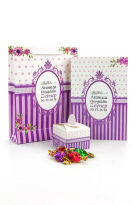 10 PCS - Book of Yasin - Pocket Size - 64 Pages - With Name Label - Candy - With Cardboard Bag - Purple Color - Mevlid Gift - 1