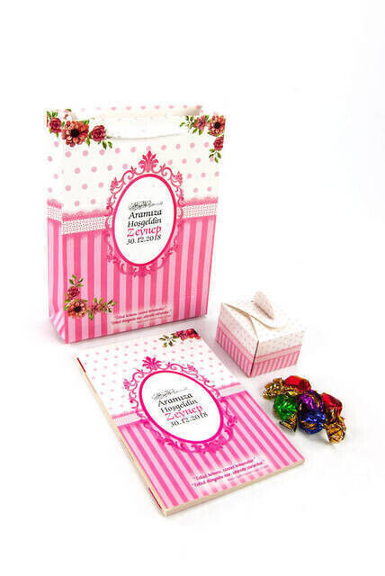 10 PCS - Book of Yasin - Pocket Size - 64 Pages - With Name Tag - Candy - With Cardboard Bag - Pink Color - Mevlid Gift - 3