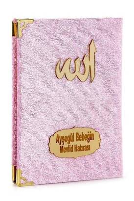 10 PCS - Economic Velvet Covered Yasin Book - Pocket Size - Name Plate - Pink Color - Mevlit Gift - 1