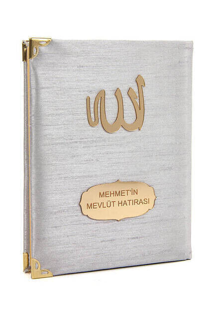 10 PCS - Slub Fabric Covered Book of Yasin - Bag Size - Custom Name Plate - Gray Color - Islamic Gifts - 1