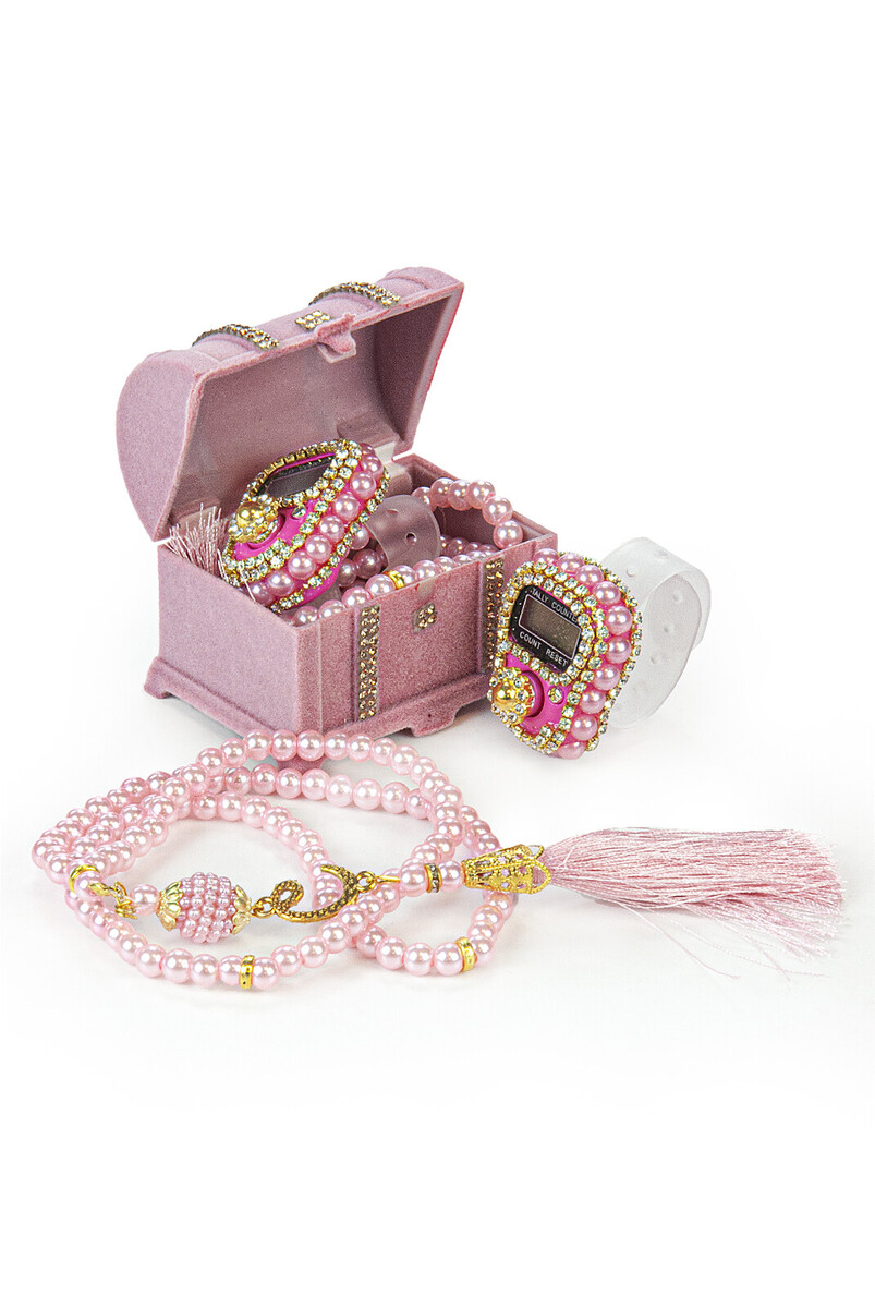 10 Pearl Prayer Beads and Chanting Machine Set in a Box, Mevlüt Gift Pink - 1