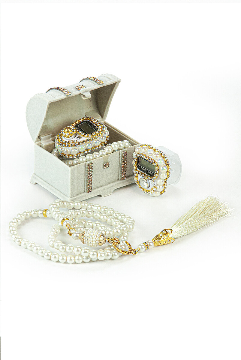 10 Pearl Prayer Beads and Chanting Set in a Box Mevlüt Gift White - 1