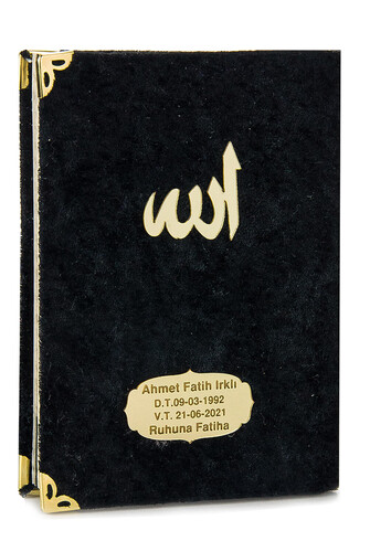 10 Personalized Mevlüt Gift Velvet Covered Yasin Book 80 Pages Black - 1