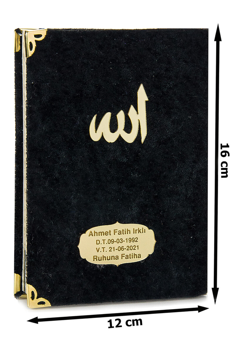 10 Personalized Mevlüt Gift Velvet Covered Yasin Book 80 Pages Black - 2