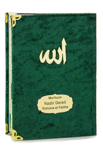 10 Personalized Mevlüt Gifts Velvet Covered Yasin Book 80 Pages Green - 1