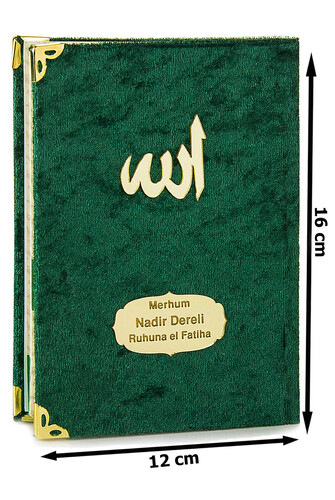 10 Personalized Mevlüt Gifts Velvet Covered Yasin Book 80 Pages Green - 2