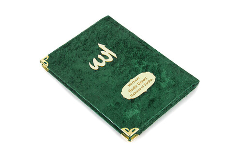 10 Personalized Mevlüt Gifts Velvet Covered Yasin Book 80 Pages Green - 3