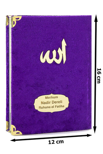 10 Personalized Mevlüt Gifts Velvet Covered Yasin Book 80 Pages Purple - 2