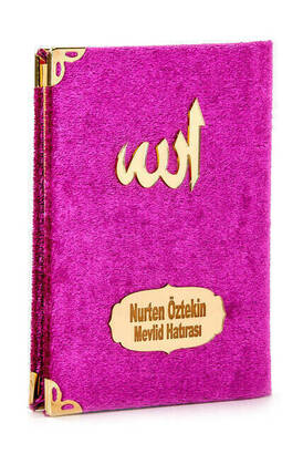 10 Pieces Special Gift Velvet Covered Book of Yasin - Bag Size - Name-Specific Plate - Prayer Rug - Rosary - Boxed - Fuchsia - 4