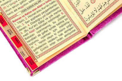 10 Pieces Special Gift Velvet Covered Book of Yasin - Bag Size - Name-Specific Plate - Prayer Rug - Rosary - Boxed - Fuchsia - 6