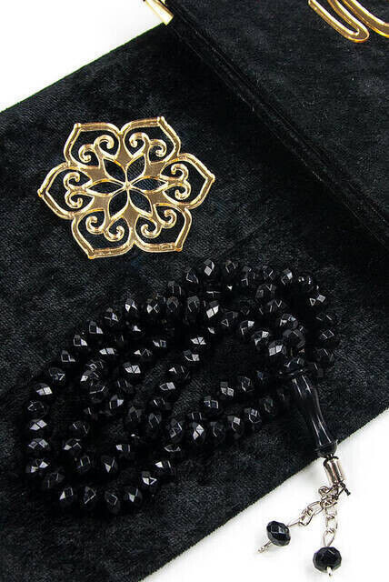 10 Pieces Velvet Covered Yasin Book - Bag Size - Name-Specific Plate - Rosary - Sachet - Boxed - Black Color - Mevlit Gift - 2