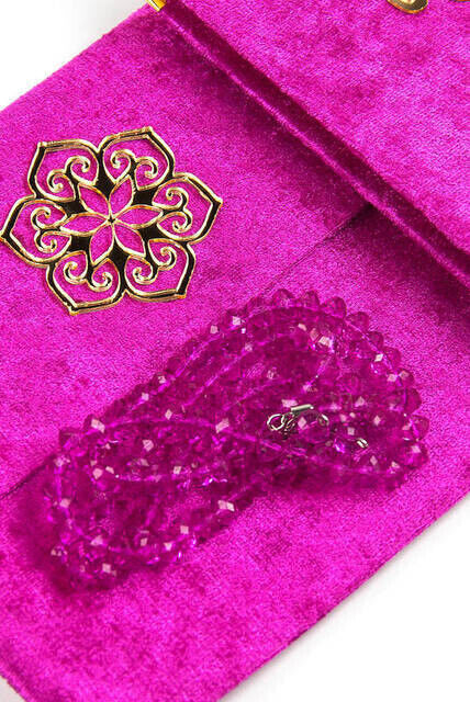 10 Pieces Velvet Covered Yasin Book - Bag Size - Name-Specific Plate - Rosary - Sachet - Boxed - Fuchsia Color - Mevlit Gift - 2