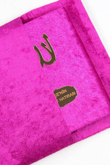 10 Pieces Velvet Covered Yasin Book - Bag Size - Name-Specific Plate - Rosary - Sachet - Boxed - Fuchsia Color - Mevlit Gift - 3