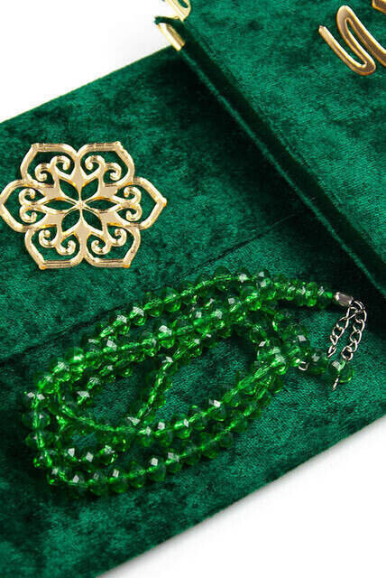 10 Pieces Velvet Covered Yasin Book - Bag Size - Name-Specific Plate - Rosary - Sachet - Boxed - Green Color - Mevlit Gift - 2