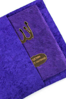 10 Pieces Velvet Covered Yasin Book - Bag Size - Name-Specific Plate - Rosary - Sachet - Boxed - Purple Color - Mevlit Gift - 3