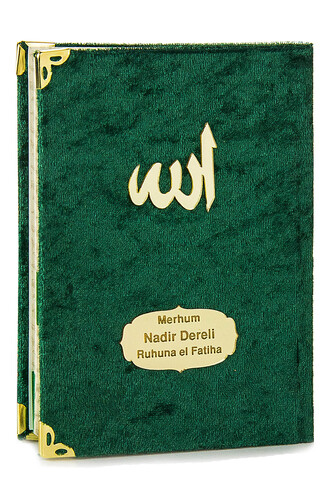 10 Pieces Velvet Covered Yasin Book - Bag Size - Name-Specific Plate - Rosary - Sachet - Green Color - Mevlüt Gift - 80 Pages - 3