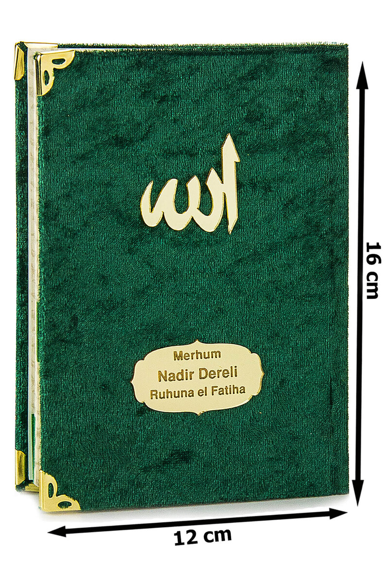 10 Pieces Velvet Covered Yasin Book - Bag Size - Name-Specific Plate - Rosary - Sachet - Green Color - Mevlüt Gift - 80 Pages - 4