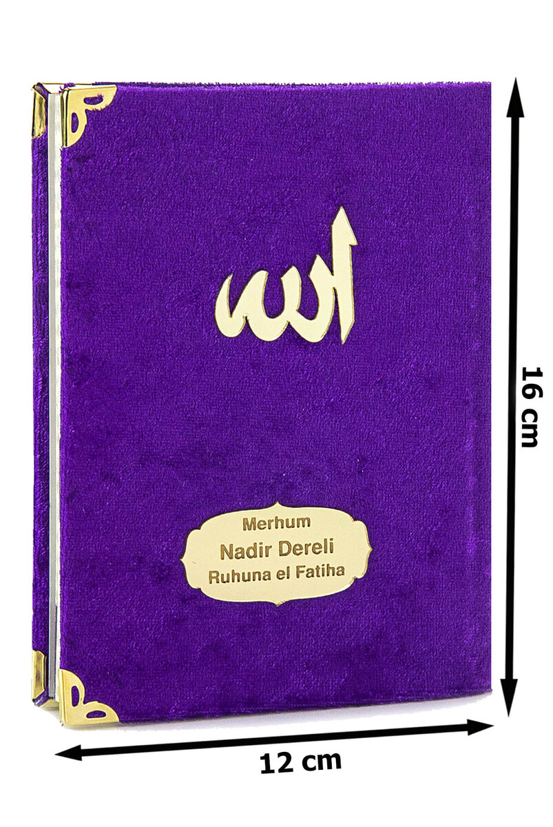 10 Pieces Velvet Covered Yasin Book - Bag Size - Name-Specific Plate - Rosary - Sachet - Purple Color - Mevlüt Gift - 80 Pages - 4