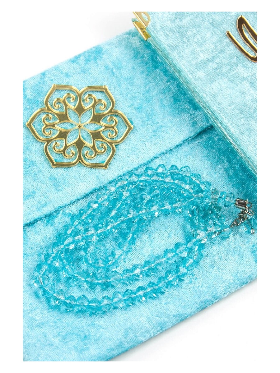 10 Pieces Velvet Covered Yasin Book - Bag Size - With Rosary - Sachet - Boxed - Blue Color - Mevlit Gift - 2