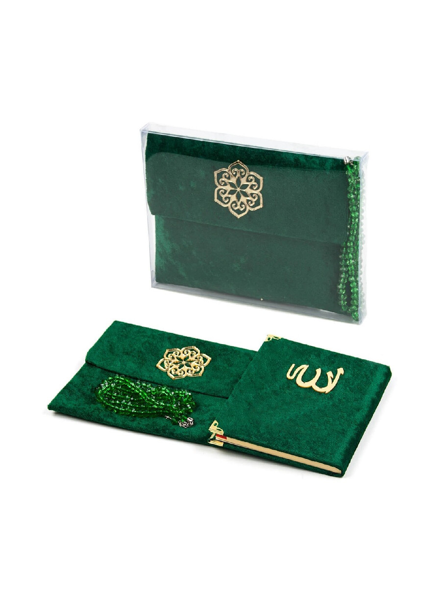 10 Pieces Velvet Covered Yasin Book - Bag Size - With Rosary - Sachet - Boxed - Green Color - Mevlit Gift - 1