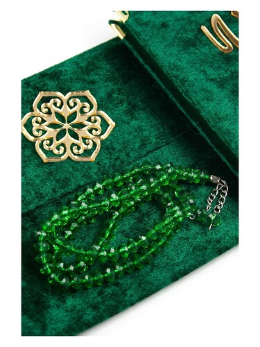 10 Pieces Velvet Covered Yasin Book - Bag Size - With Rosary - Sachet - Boxed - Green Color - Mevlit Gift - 2