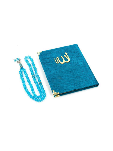 10 Pieces Velvet Covered Yasin Book - Bag Size - With Rosary - Sachet - Petrol Color - Mevlüt Gift - 2