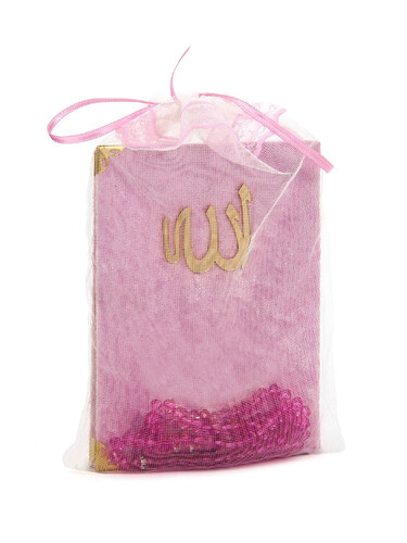 10 Pieces Velvet Covered Yasin Book - Bag Size - With Rosary - Sachet - Pink Color - Mevlüt Gift - 1