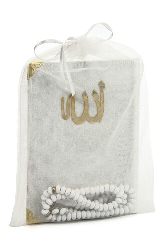 10 Pieces Velvet Covered Yasin Book - Bag Size - With Rosary - Sachet - White Color - Mevlüt Gift - 1