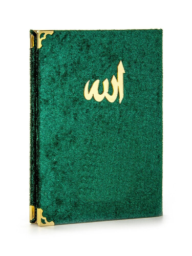 10 Pieces Velvet Covered Yasin Book - Bag Size - With Rosary - Transparent Box - Green - Gift Yasin Set - 2