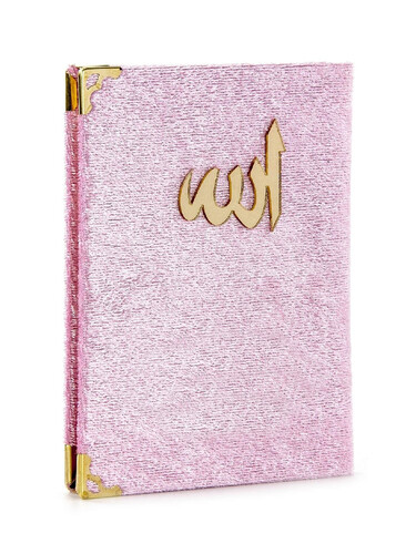 10 Pieces Velvet Covered Yasin Book - Bag Size - With Rosary - Transparent Box - Pink - Gift Yasin Set - 2