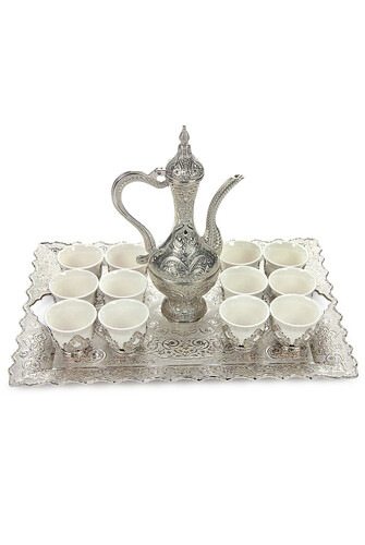 14 Piece Zamzam Glass and Cup Set with Silver Color Tray - 1