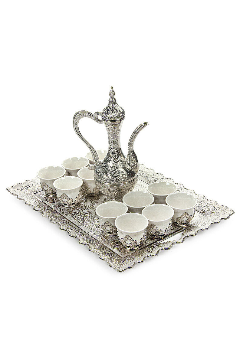 14 Piece Zamzam Glass and Cup Set with Silver Color Tray - 2