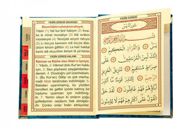 ﻿20 Adet Kadife Kaplı Yasin Kitabı - Çanta Boy - İsim Baskılı Plaka - Tesbihli - Şeffaf Kutulu - Petrol- Hediyelik Yasin Seti - 4