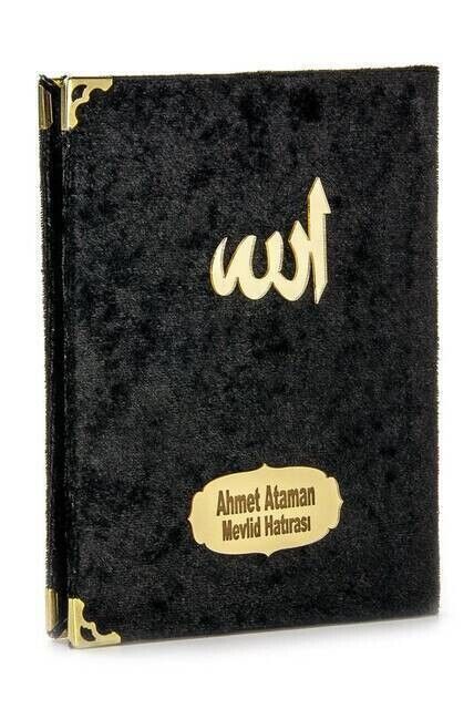 20 Adet Kadife Kaplı Yasin Kitabı - Çanta Boy - İsim Baskılı Plaka - Tesbihli - Şeffaf Kutulu - Siyah - Hediyelik Yasin Seti - 3