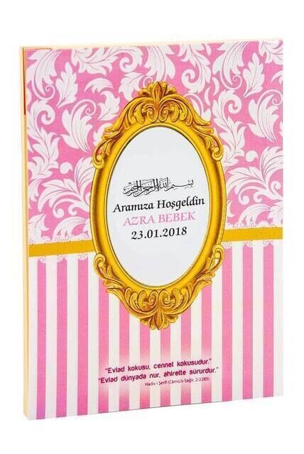 20 PCS - Book of Yasin - Bag Size - 128 Pages - Special Name Label - With Cardboard Bag - Pink Color - Mevlid Gift - 5