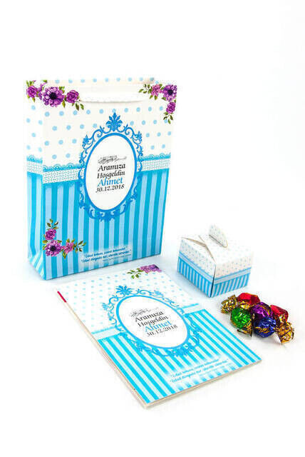 20 PCS - Book of Yasin - Pocket Size - 64 Pages - With Name Tag - Candy - With Cardboard Bag - Blue Color - Mevlid Gift - 2