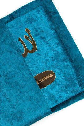 20 Pieces Velvet Covered Yasin Book - Bag Size - Name-Specific Plate - Rosary - Sachet - Boxed - Petrol Color - Mevlit Gift - 3