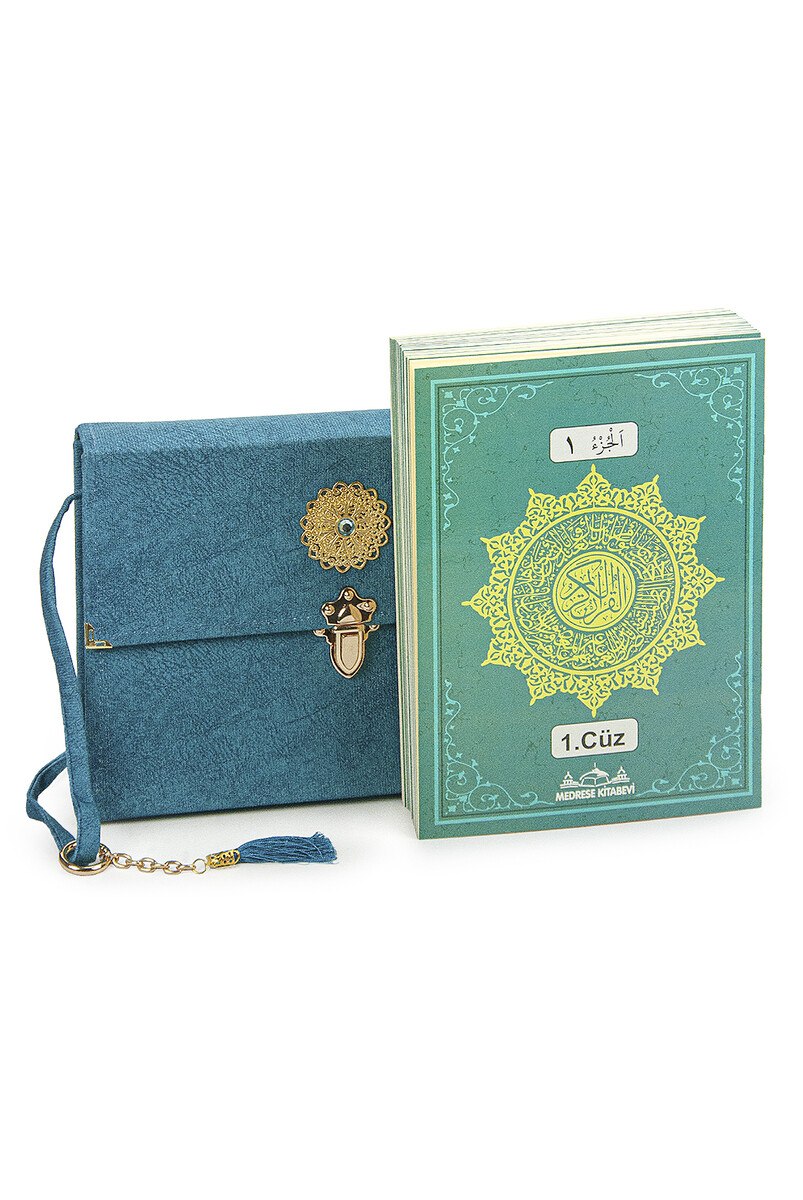 30 Juz Nubuck Coated Medium Size Arabic Quran with Special Carrying Bag Blue - 1