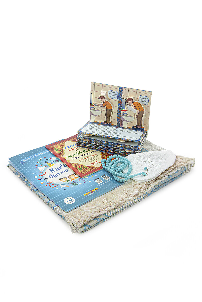 3D Prayer Preparation Yasin and Prayer Rug Set for My Son - Blue - 3