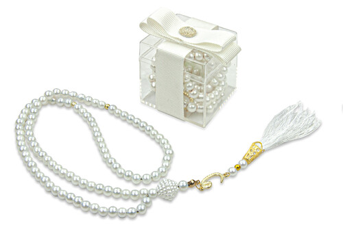 5 Pieces 99 Pearl Rosary with Decorative Mica Box - White - 1