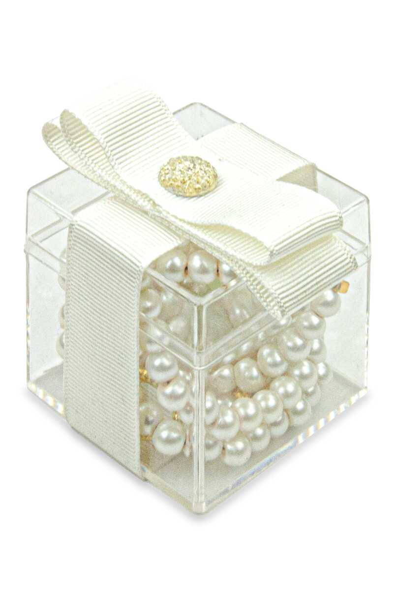 5 Pieces 99 Pearl Rosary with Decorative Mica Box - White - 2