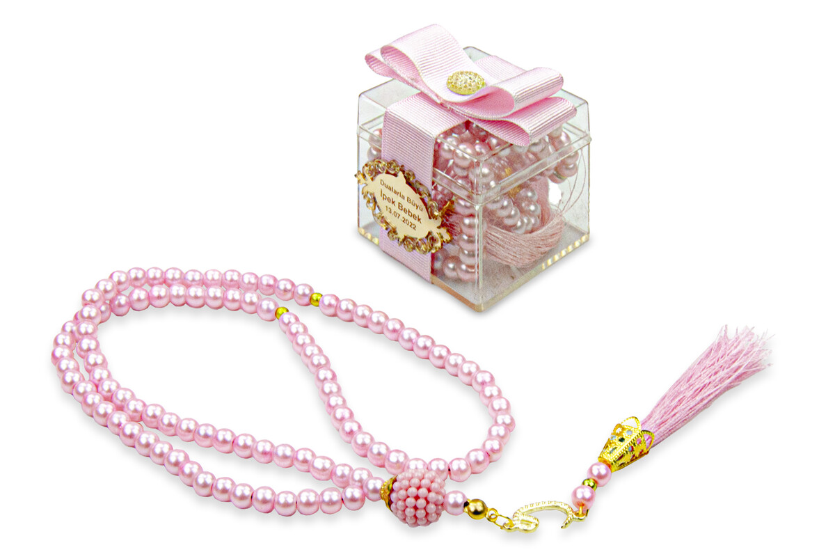 5 Pieces Gift Name Special Decorative Mica Boxed 99 Pearl Rosary - Pink - 1