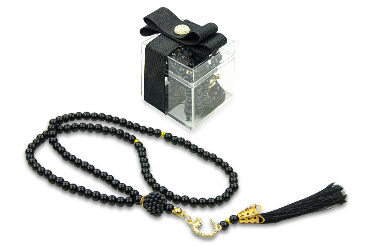 5 Pieces of 99 Pearl Rosary with Decorative Mica Box - Black - 1