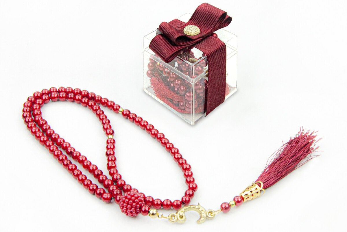 5 Pieces of 99 Pearl Rosary with Decorative Mica Box -Red - 1