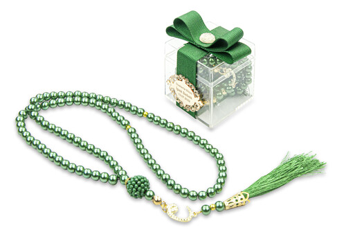 5 Pieces of 99 Pearl Rosary with Mica Box, Special for Name, Special for Gifts - Green - 1