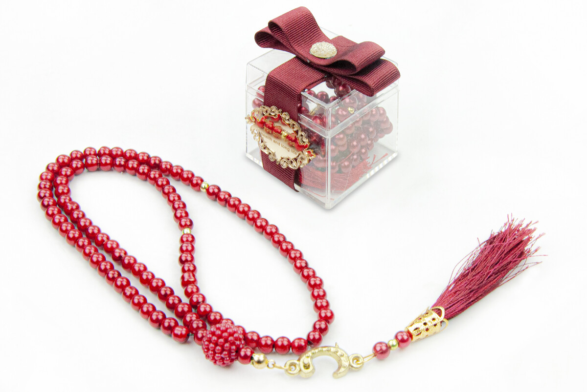 5 Pieces of 99 Pearl Rosary with Mica Box, Special for Name, Special for Gifts - Red - 1