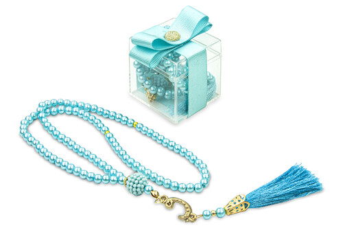 5 Pieces of Decorative Mica Boxed 99 Pearl Rosary - Turquoise - 1